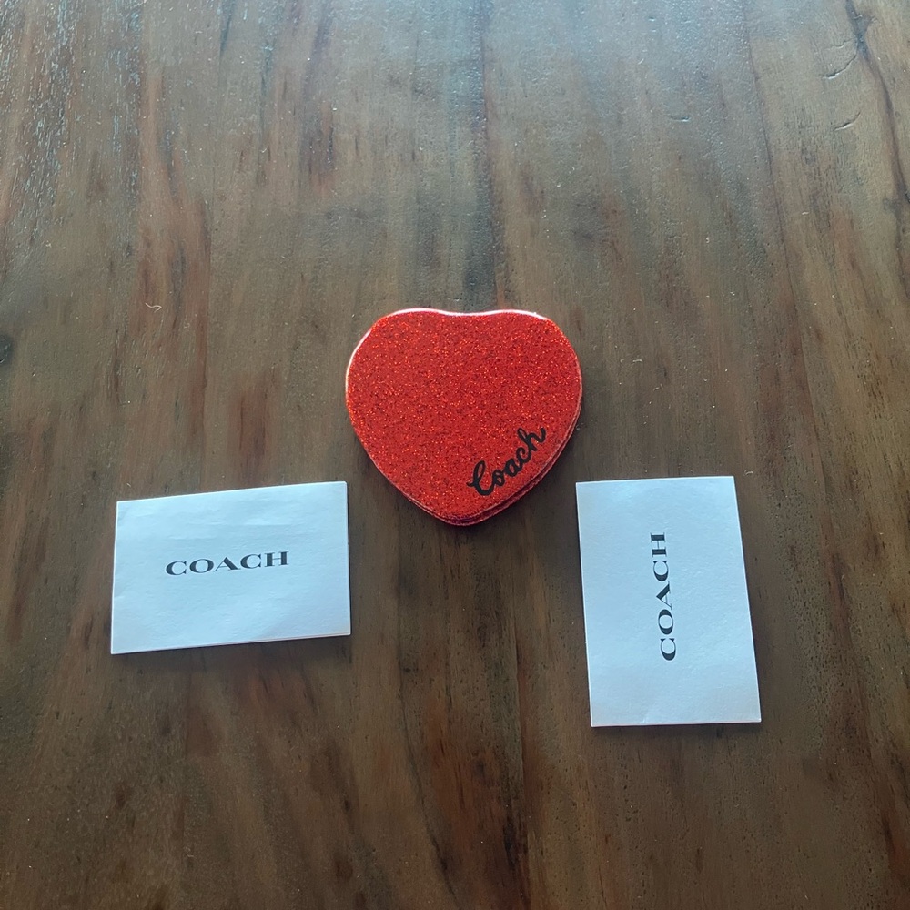 COACH Red Glitter Heart mirror NWT - Picture 2 of 4